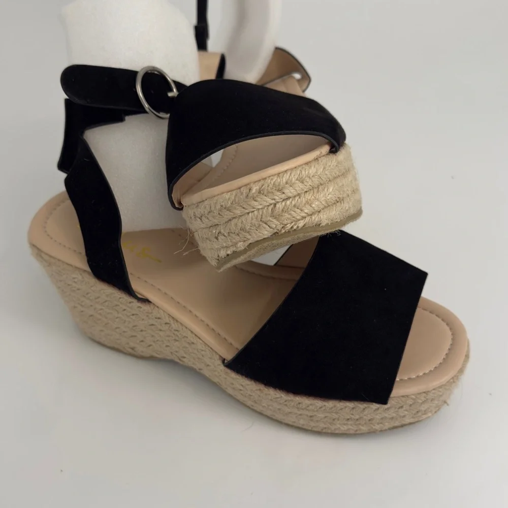 Elyse Black Suede Platform Espadrille Sandals‎